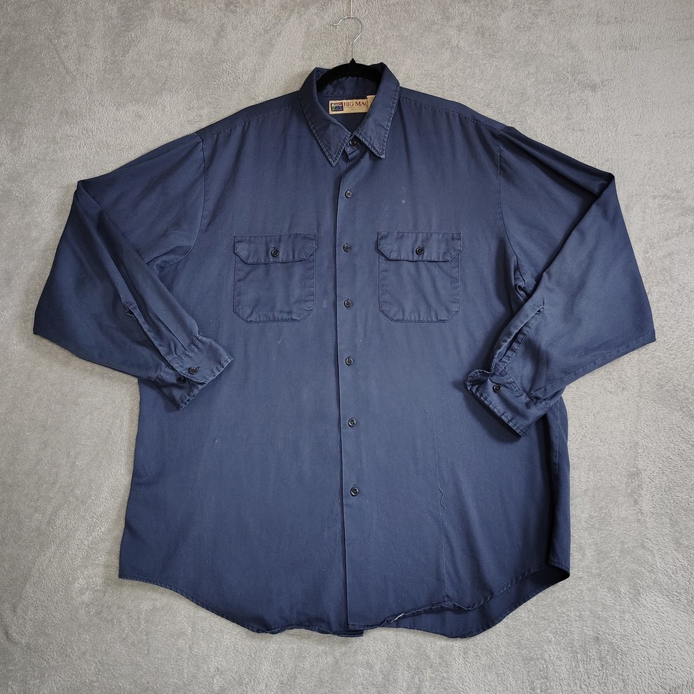 Vtg Big Mac Shirt Mens 2XLT Blue Striped Pockets Long Sleeve Work Faded Distress